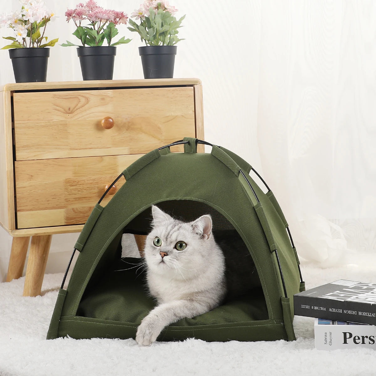 Cozy Cat Tent Bed – Warm & Soft Pet House for Kittens & Cats | Winter Cat Cave, Foldable Cushion Bed, Indoor Cat Furniture